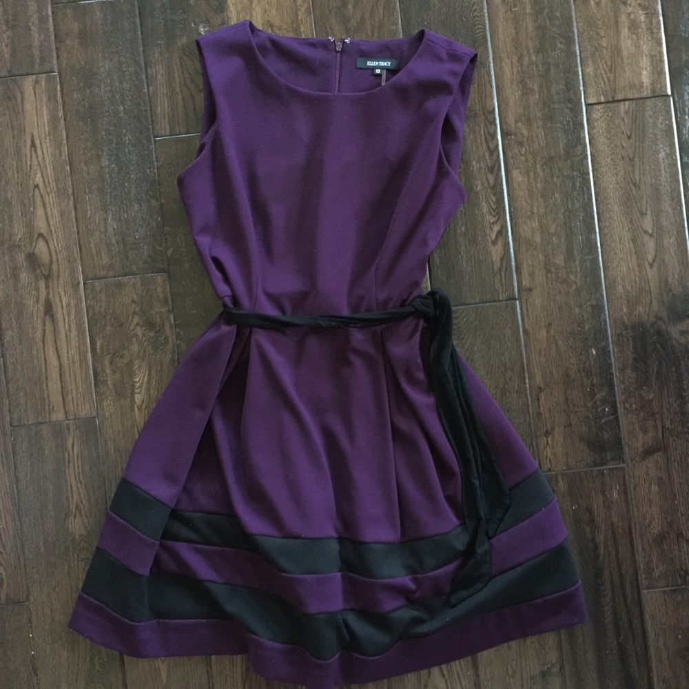 Ellen Tracy sleeveless knit plum black knit dress